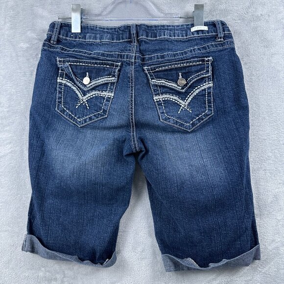 Jade Jeans Bermuda Shorts Womens Size 11/12 Embroidered Pockets Mid Rise Blue - Picture 2 of 10